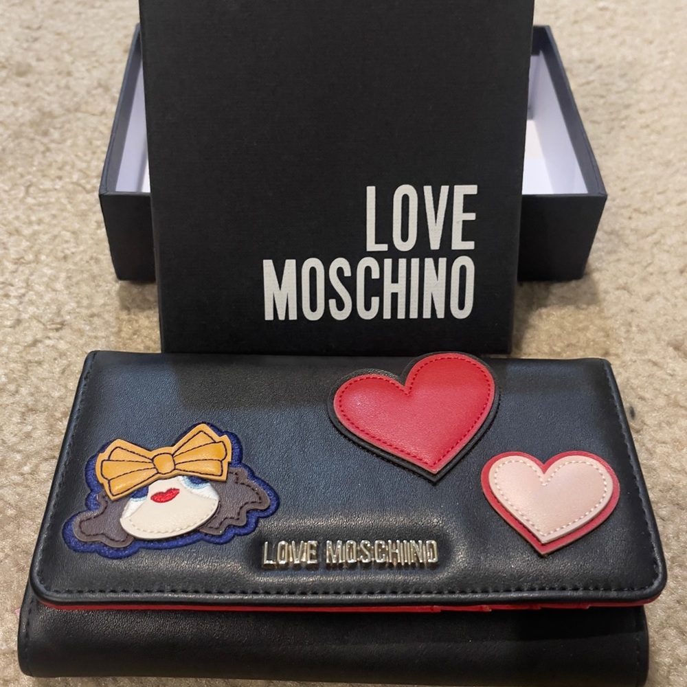 Love Moschino Black Wallet with Red and Pink Heart Details
